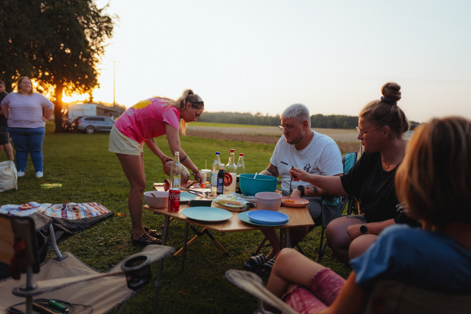 Camp at the edge of the field with a fantastic view
